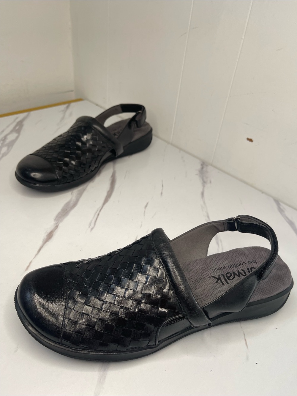 SoftWalk Leather Black Woven Slingback Mule Size 10